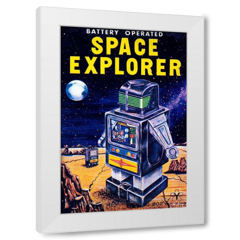 Space Explorer White Modern Wood Framed Art Print by Retrobot