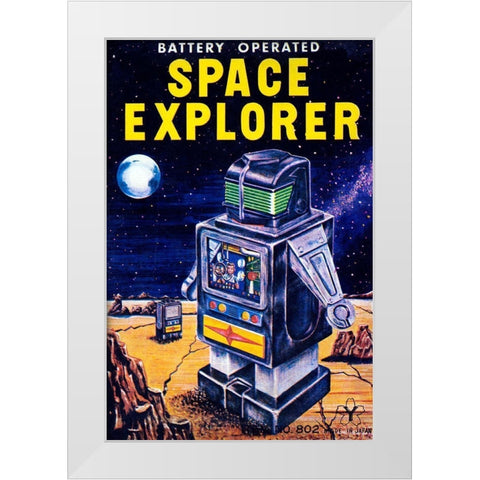 Space Explorer White Modern Wood Framed Art Print by Retrobot