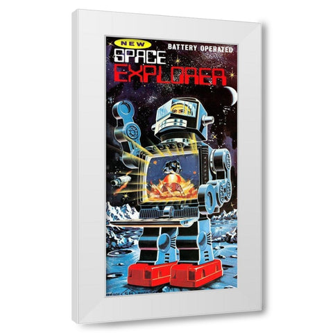 Battery Operated Space Explorer White Modern Wood Framed Art Print by Retrobot