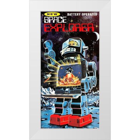 Battery Operated Space Explorer White Modern Wood Framed Art Print by Retrobot