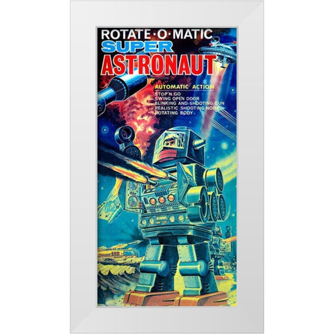 Rotate-O-Matic Super Astronaut White Modern Wood Framed Art Print by Retrobot