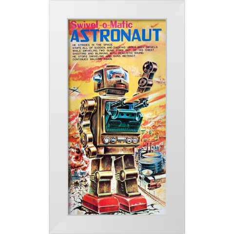 Swivel-o-Matic Astronaut White Modern Wood Framed Art Print by Retrobot
