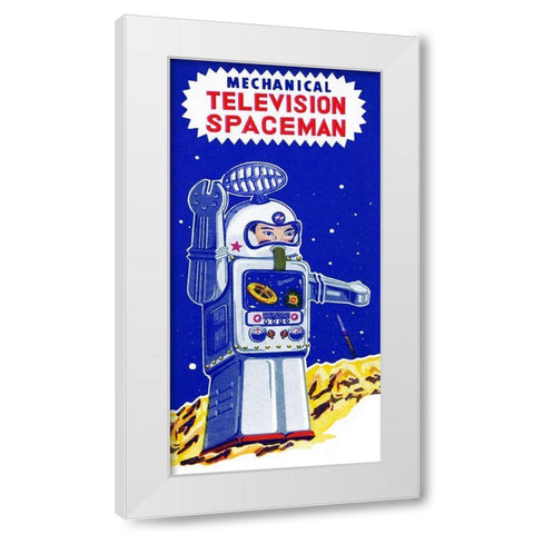 Mechanical Television Spaceman White Modern Wood Framed Art Print by Retrobot