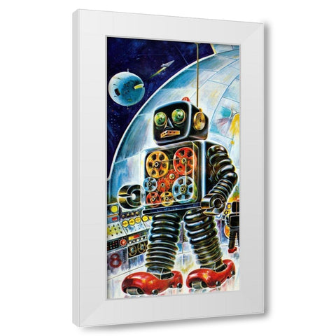 Gear Robot White Modern Wood Framed Art Print by Retrobot