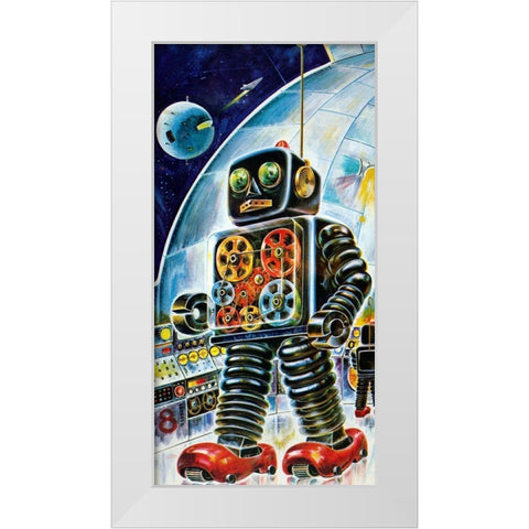 Gear Robot White Modern Wood Framed Art Print by Retrobot