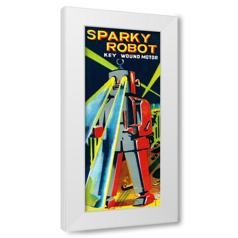 Sparky Robot White Modern Wood Framed Art Print by Retrobot