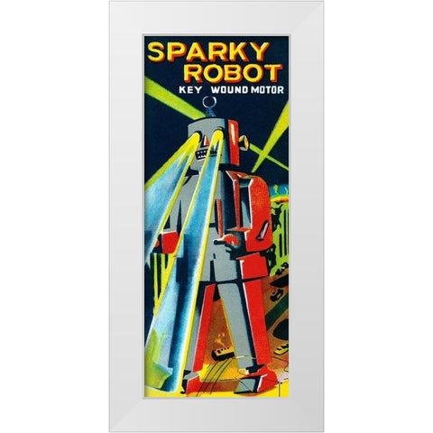 Sparky Robot White Modern Wood Framed Art Print by Retrobot