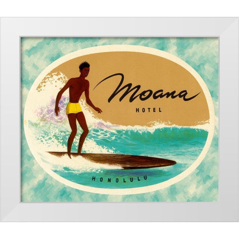 Moana Hotel Luggage Label White Modern Wood Framed Art Print by Retrotravel