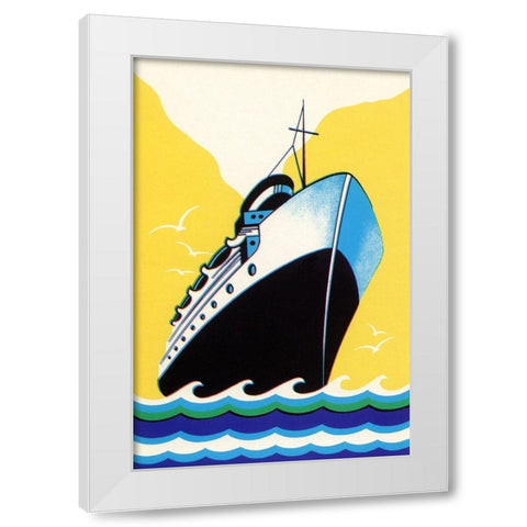 Steamship Cruise liner Boom Label White Modern Wood Framed Art Print by Retrotravel