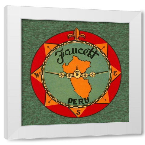 Faucett Aviation Airline Luggage Label White Modern Wood Framed Art Print by Retrotravel