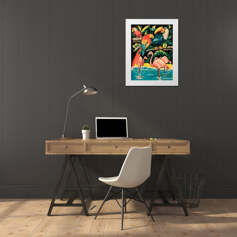 Tropical Hobbyland - Birds White Modern Wood Framed Art Print by Retrotravel