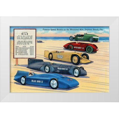 Famous Speed Racers on the Measured Mile White Modern Wood Framed Art Print by Retrotravel