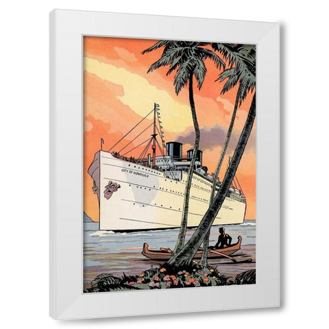 City of Honolulu White Modern Wood Framed Art Print by Retrotravel