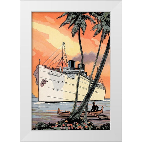 City of Honolulu White Modern Wood Framed Art Print by Retrotravel