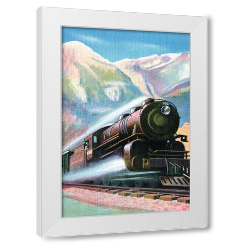 Steaming Full Speed Ahead White Modern Wood Framed Art Print by Retrotravel