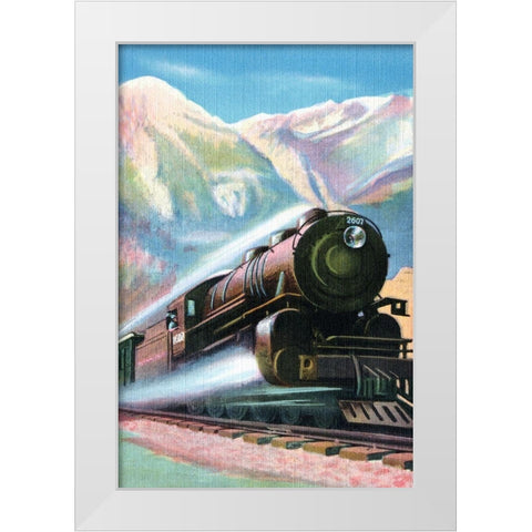 Steaming Full Speed Ahead White Modern Wood Framed Art Print by Retrotravel