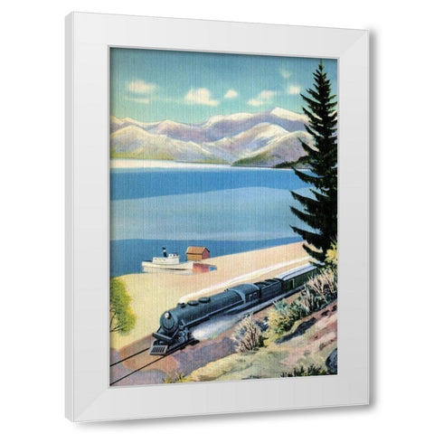 Steaming Along the Coast White Modern Wood Framed Art Print by Retrotravel