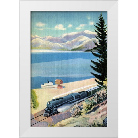 Steaming Along the Coast White Modern Wood Framed Art Print by Retrotravel