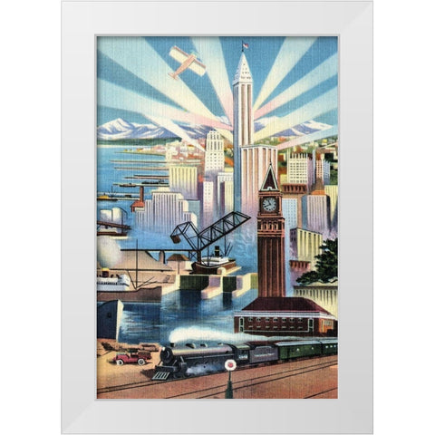 Modern Deco Empire White Modern Wood Framed Art Print by Retrotravel