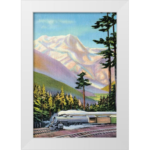 Steaming Through the Valley White Modern Wood Framed Art Print by Retrotravel
