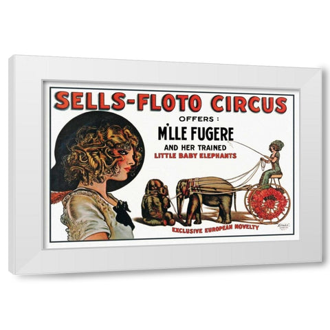 Sells-Floto Circus White Modern Wood Framed Art Print by Vintage Elephant