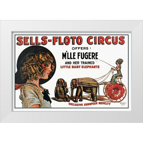 Sells-Floto Circus White Modern Wood Framed Art Print by Vintage Elephant