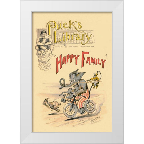 Happy Family White Modern Wood Framed Art Print by Vintage Elephant