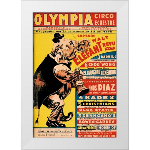 Olympia Circo Ecuestre - Olympia Circus White Modern Wood Framed Art Print by Vintage Elephant