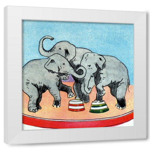 Three Elephants White Modern Wood Framed Art Print by Vintage Elephant