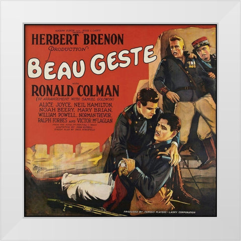 Movie Poster: Ronald Colman - Beau Geste White Modern Wood Framed Art Print by Illustrator, Unknown 20th Century American