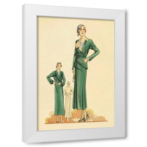 Green Dress and Overcoat White Modern Wood Framed Art Print by Vintage Fashion