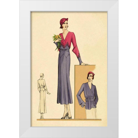 Sunday Dress in Periwinkle and Magenta White Modern Wood Framed Art Print by Vintage Fashion