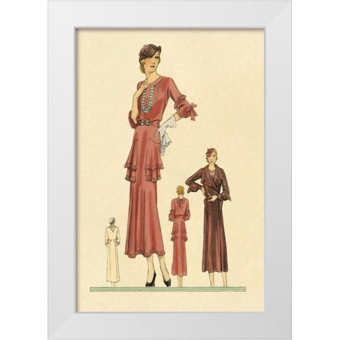 Pink Daytime Dress and Overcoat White Modern Wood Framed Art Print by Vintage Fashion
