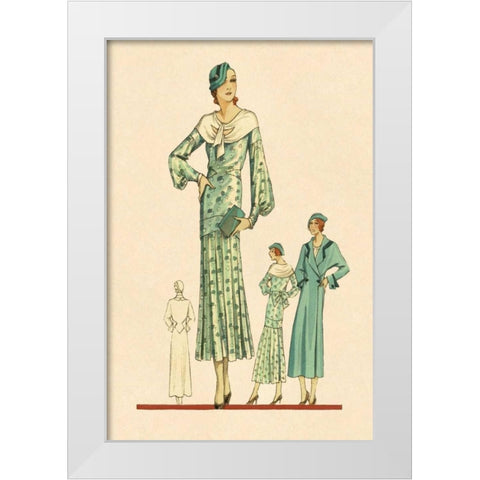 Daytime Dress in Fern with Overcoat White Modern Wood Framed Art Print by Vintage Fashion