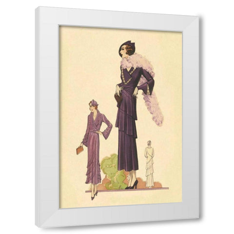 Modern Violet Dress with Boa White Modern Wood Framed Art Print by Vintage Fashion