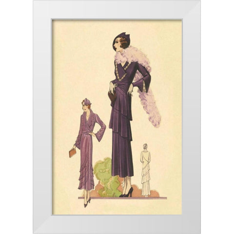 Modern Violet Dress with Boa White Modern Wood Framed Art Print by Vintage Fashion