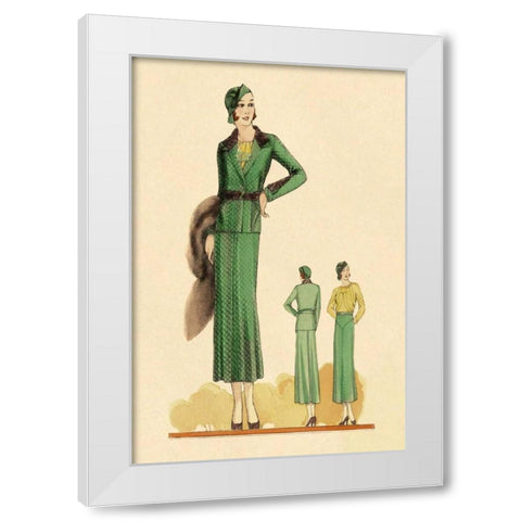 Sophisticated Green Suit with Stole White Modern Wood Framed Art Print by Vintage Fashion