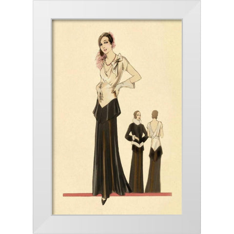 Eveningwear in Black and White White Modern Wood Framed Art Print by Vintage Fashion