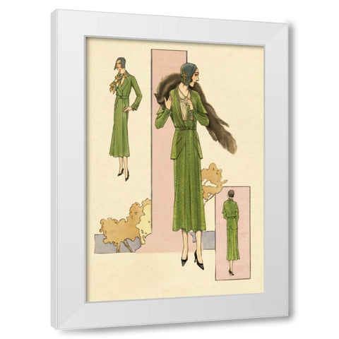 Emerald Suit with Stole White Modern Wood Framed Art Print by Vintage Fashion