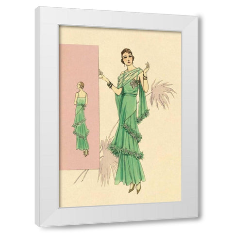 Playful Green Evening Gown White Modern Wood Framed Art Print by Vintage Fashion