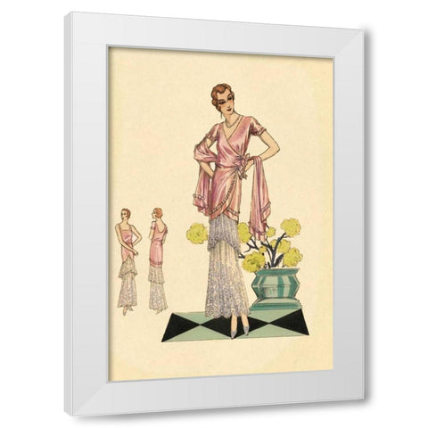 Party Dress in Pink and Blue White Modern Wood Framed Art Print by Vintage Fashion