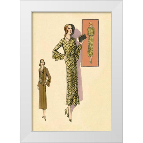 Ruffled Autumn Dress and Overcoat White Modern Wood Framed Art Print by Vintage Fashion