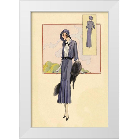 Stylish Blue Suit with Stole White Modern Wood Framed Art Print by Vintage Fashion