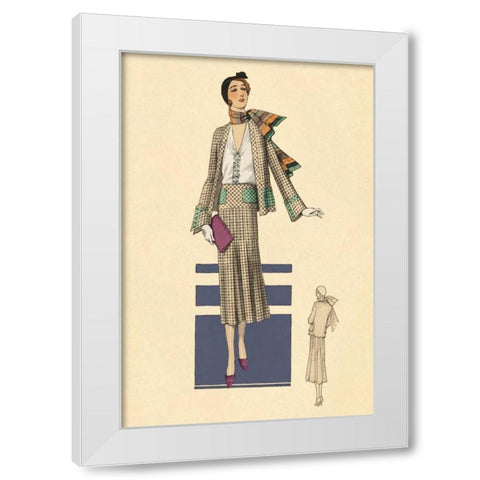 Stylish Daytime Suit and Scarf White Modern Wood Framed Art Print by Vintage Fashion