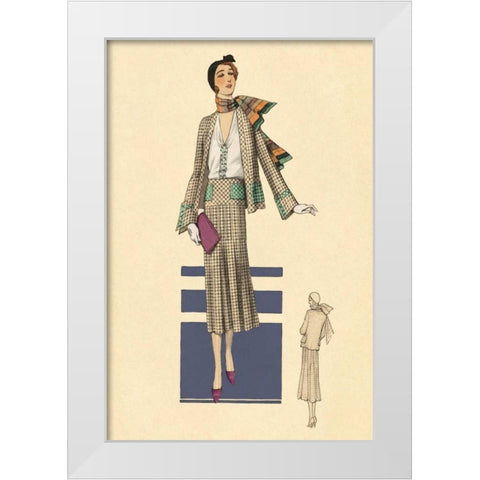 Stylish Daytime Suit and Scarf White Modern Wood Framed Art Print by Vintage Fashion