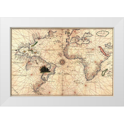 Portolan World Map White Modern Wood Framed Art Print by Oliva, Joan