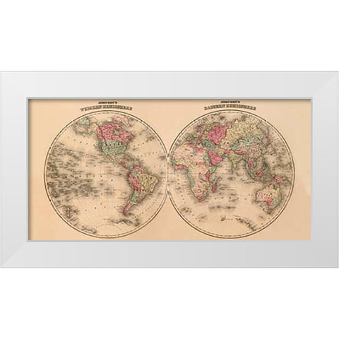 Johnsons World Map White Modern Wood Framed Art Print by Johnson, A.J.