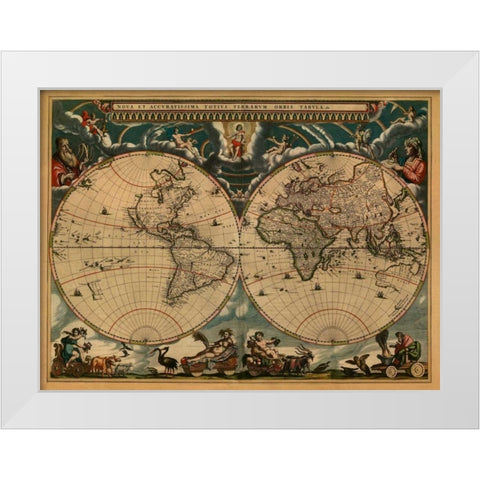 New and Accurate Map of the World White Modern Wood Framed Art Print by Blaeu, Johannes