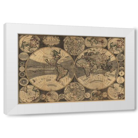 World Map with Planets White Modern Wood Framed Art Print by Godson, W.