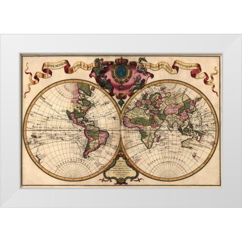 World Map Prepared for then French King White Modern Wood Framed Art Print by De LIsle, Guillaume